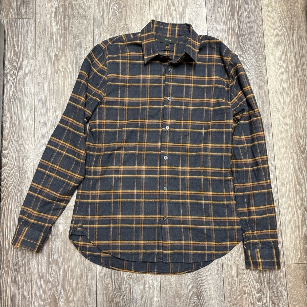 Vince Men's Plaid Shirt - Black classic fit size S